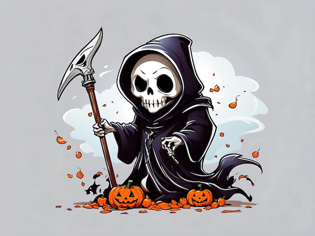 Photo kawaii grim reaper celebration halloween side view clean white background