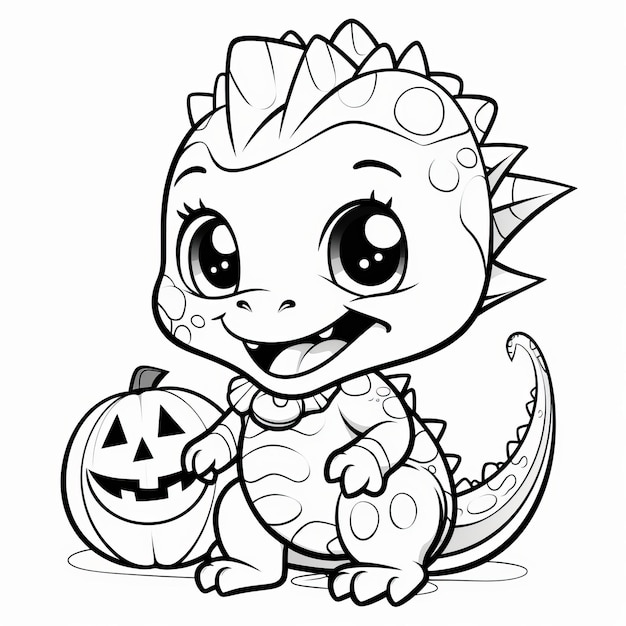 Foto kawaii halloween baby dinosaur pagina da colorare semplice e adorabile per bambini piccoli