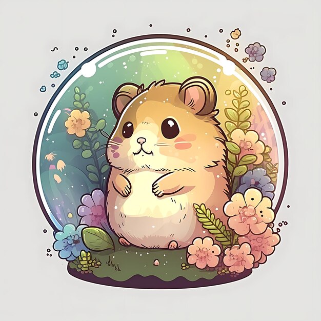 Photo kawaii hamster digital art style colorful