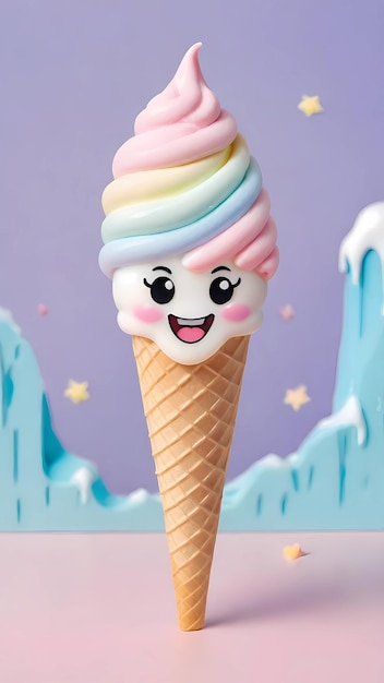Кавайское мороженое 3D рисунок мультфильма