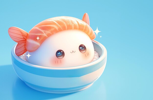 Kawaii-illustratie van sushi met ogen in pastelkleuren