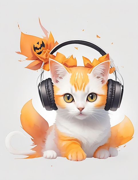 Photo kawaii kitten pumpkin ai generated