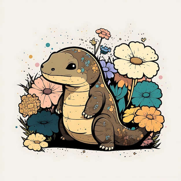 Kawaii Komodo dragon digital art style colorful