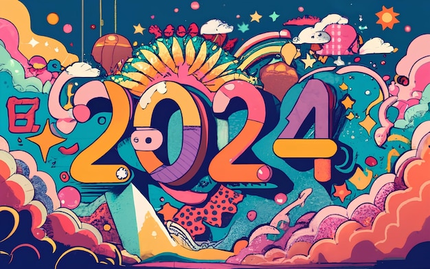 Фото Кавайи новый год 2024 фон пастель счастливого нового года 2024 фон