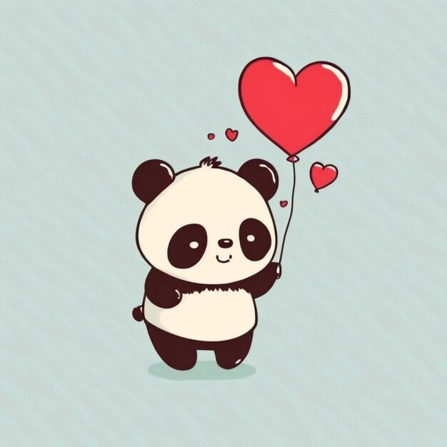 Photo kawaii panda with heart for valentine's day