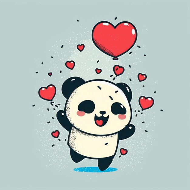 Premium Photo  Kawaii panda with heart for valentine's day