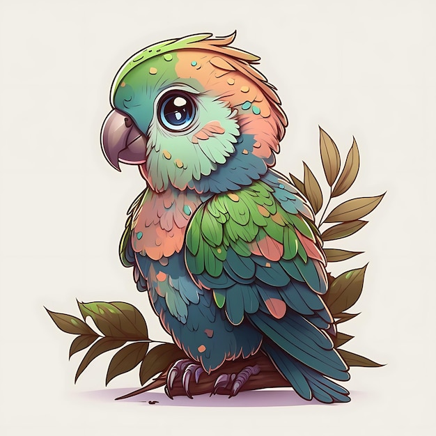 Kawaii Parrot digital art style colorful