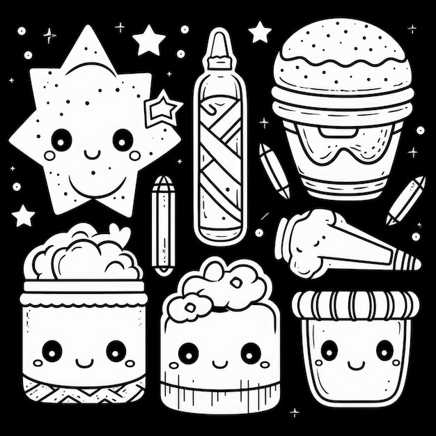 Photo kawaii ruler clipart a fun black and white coloring book for kids on a stylish black background