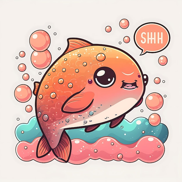 Photo kawaii salmon digital art style colorful