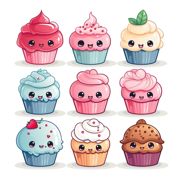 Kawaii schattige cupcake illustratie