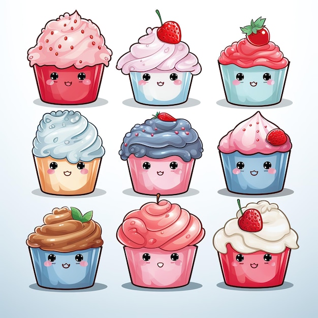 Kawaii schattige cupcake illustratie