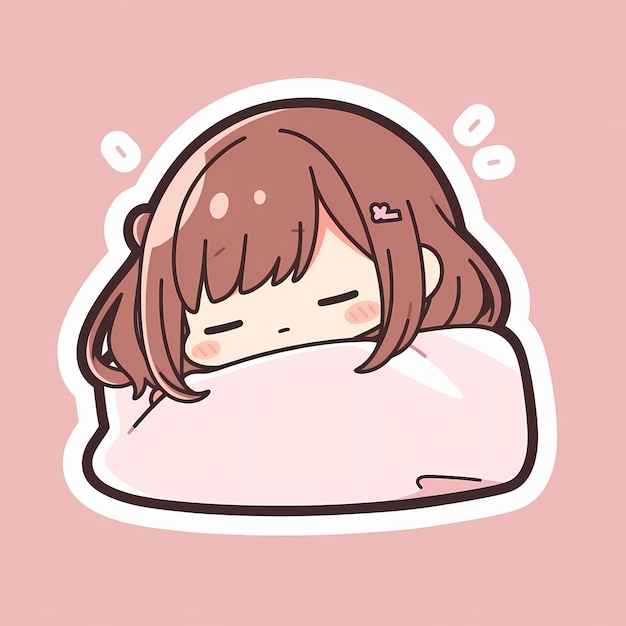 Kawaii Sleepy Blanket Girl Chibi Anime 벡터 아트 스티커 with Clean Bold Line Cute Simple Digital