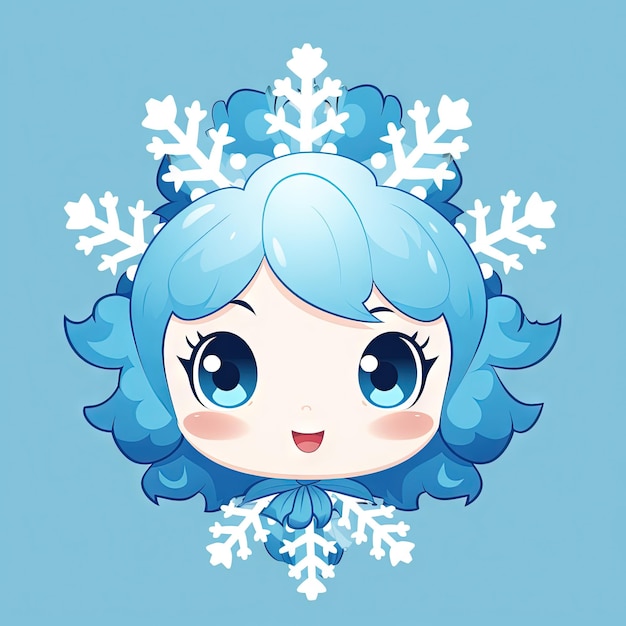 Photo kawaii snowflake with cute eyes and smile in japanese anime style