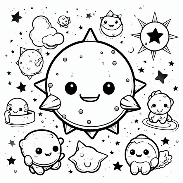 Photo kawaii space coloring for kid