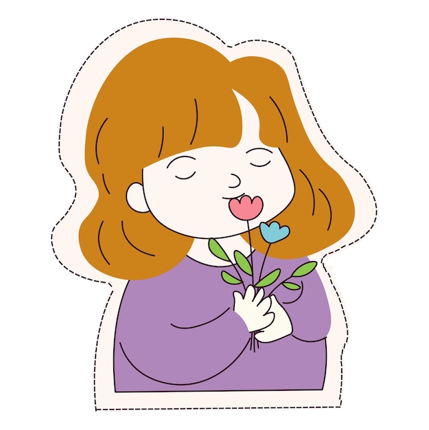 Kawaii sticker of colorful set This stickerstyle illustration of an adorable girl