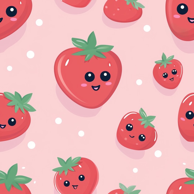 Kawaii strawberries seamless pattern