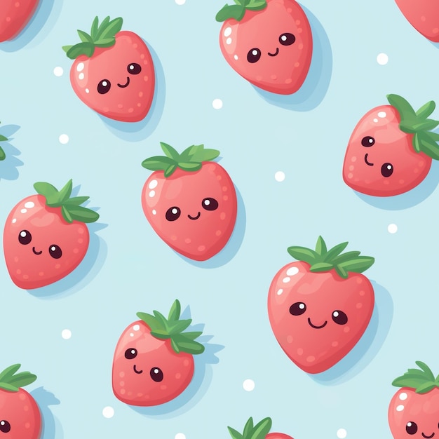 Kawaii strawberries seamless pattern