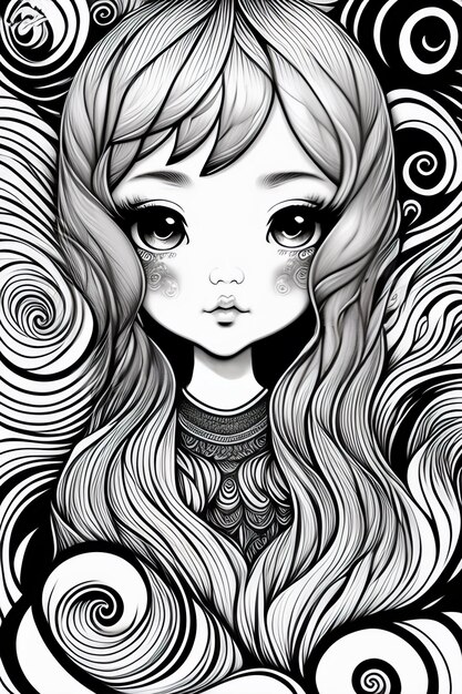 kawaii style baby fantasy magical wavey lines realistic line art drawing vector illustration