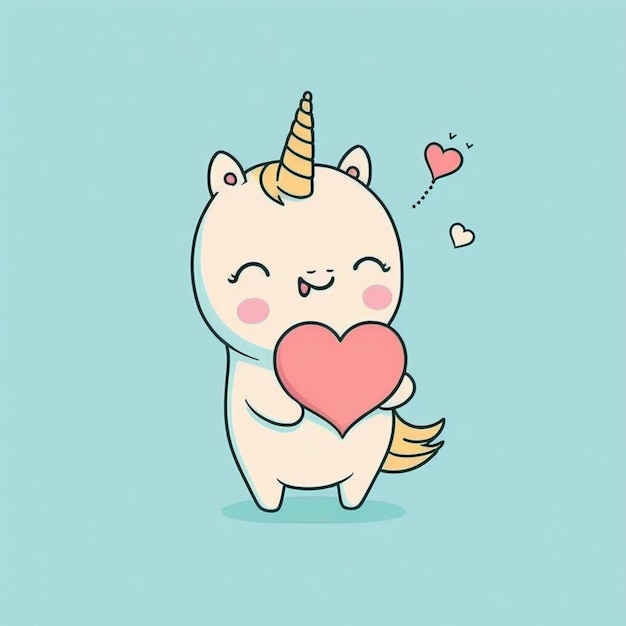 Photo kawaii unicorn with heart for valentine's day