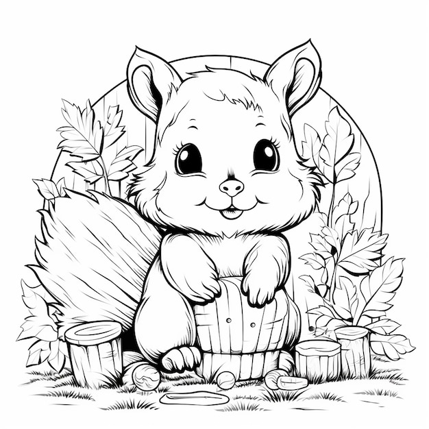 Kawaii very simple animal coloring page for kids black outline