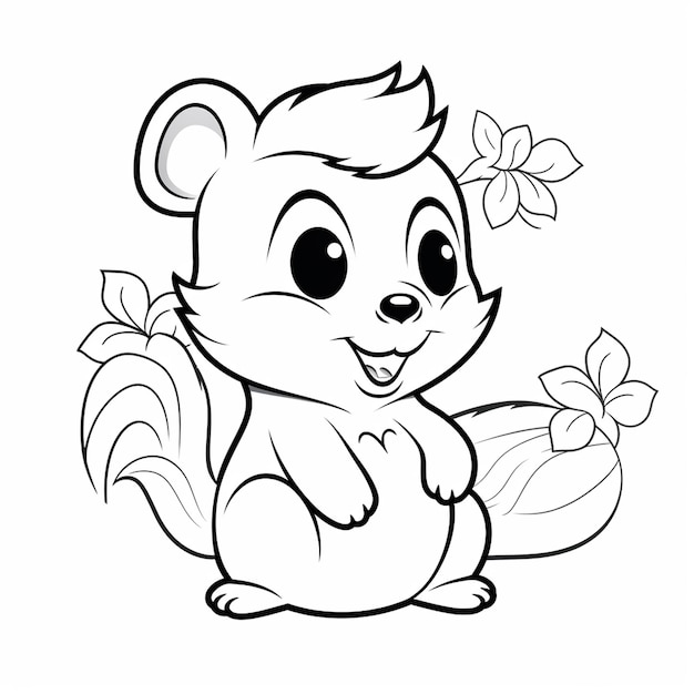 Kawaii very simple animal coloring page for kids black outline