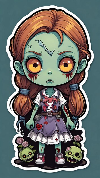 Foto kawaii vrouwelijke zombie cartoon personage sticker