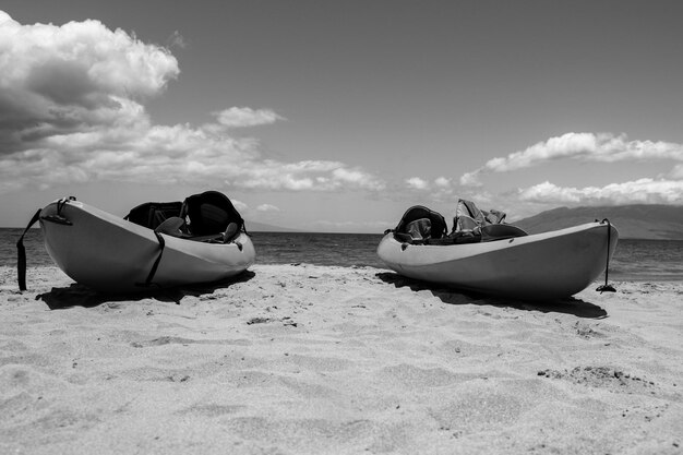 Kayak tourism Calm sea beach background Summer tropical beach with sand Ocean water Natural seascape