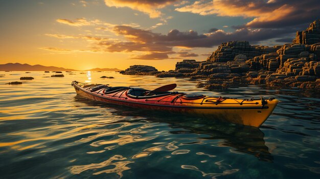 Kayak on water at sunset