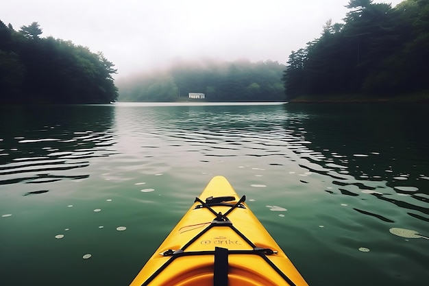 Kayaking through a serene lake or river