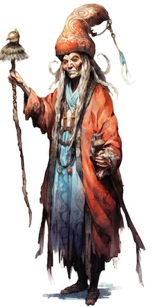 カザフの魔女 ザルマウイズ・ケンピール カザフ人の童話のキャラクター 白い背景に孤立した