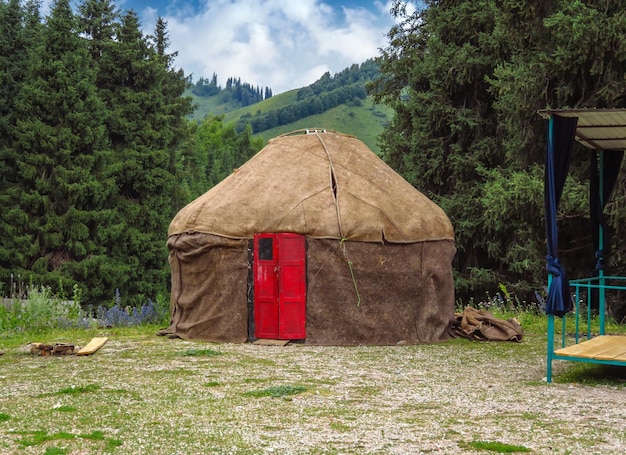 Kazakh yurt in mountains