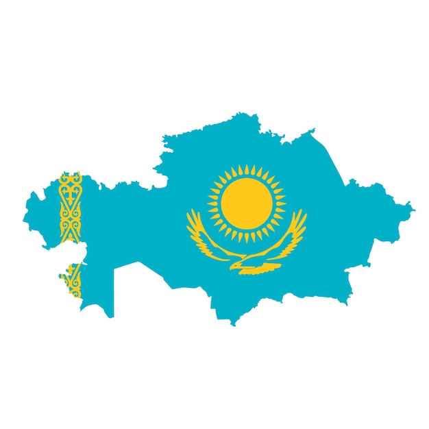 Kazakhstan flag map country outline with national flag