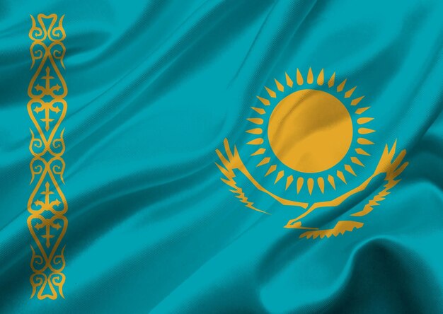 Kazakhstan flag waving in the wind