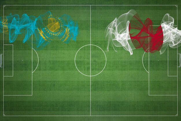 Kazakhstan vs japan soccer match national colors national flags soccer field football game competition concept copy space