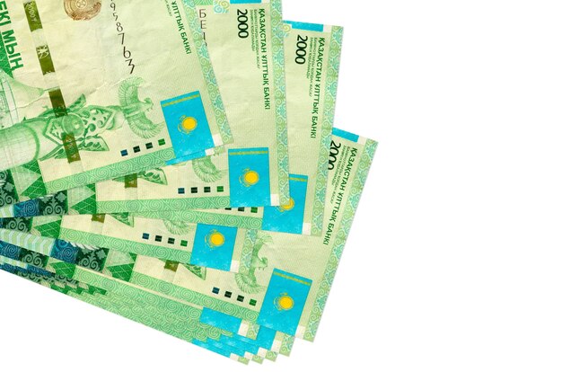 Kazakhstani tenge bills lies in small bunch or pack isolated