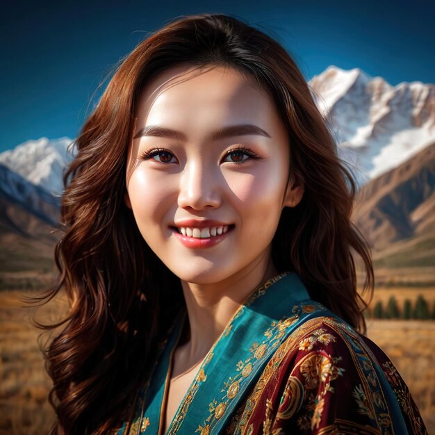 Foto donna kazaka del kazakistan cittadina nazionale tipica