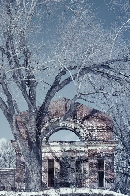 Фото Казань, россия, 6 марта 2021 года старый разрушенный прекрасный усадьба в зимний день