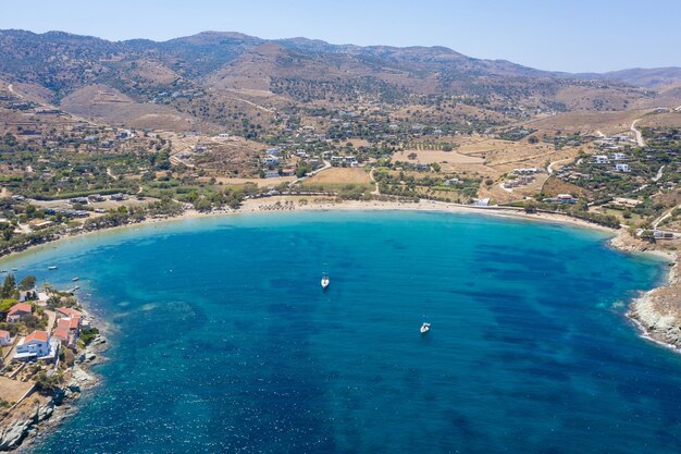 Kea Tzia island Cyclades Greece Aerial view of Otzias bay