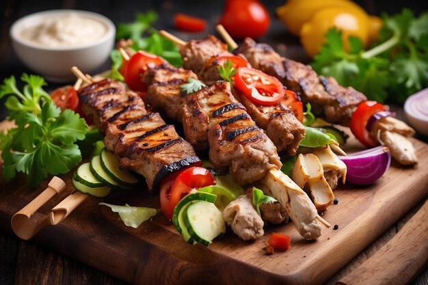 Kebab made of grilled meat and vegetables
