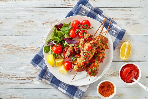 kebabs chargrilled on wooden skewers