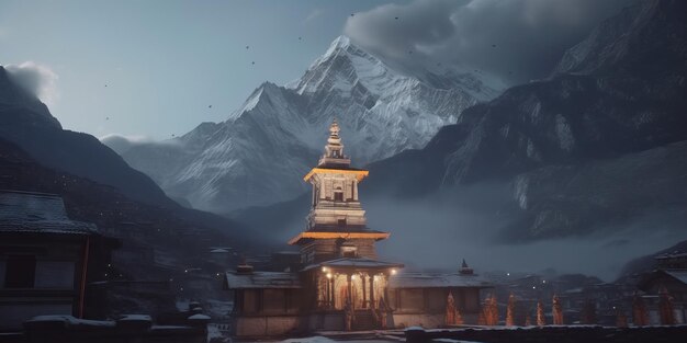 Photo kedarnath hindu architecture shiv mandir with mountains view