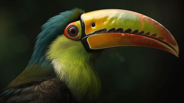 큰 부리가 숲의 나뭇가지에 앉아 있는 Keelbilled Toucan 새 AI Generative