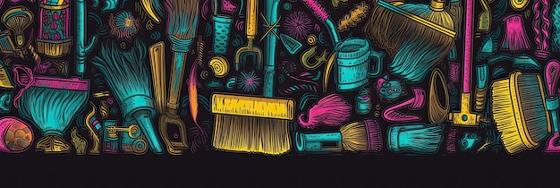 Photo keep cleaning fun with a delightful handdrawn pattern of tools