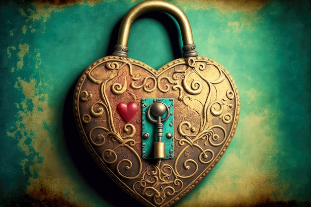 Keeping feelings vintage old red padlock heart