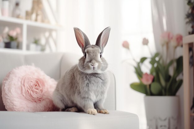 Keeping rabbits indoors cute home portrait