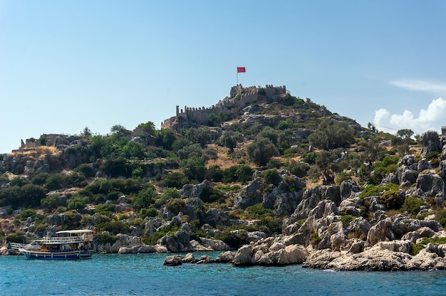 KEKOVA, TURKEY. The view on bay and castle in Kekova, Turkey.