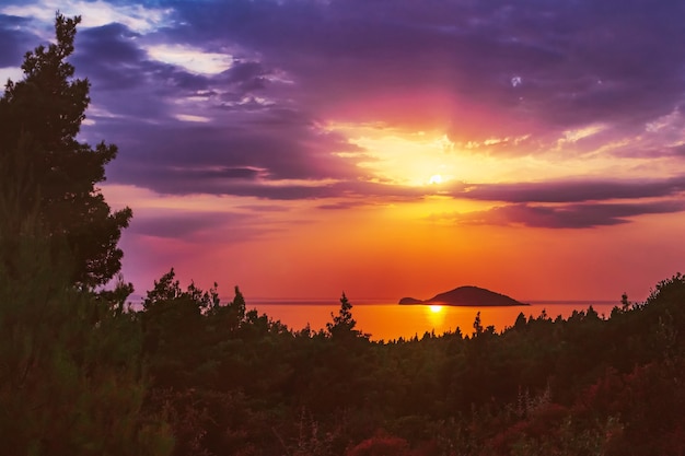 Kelifos island Kelyfos Turtle island at sunset Sithonia Neos Marmaras Greece