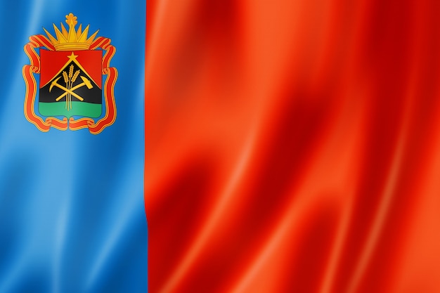 Кемеровское государство - область - флаг, сбор России развевающийся знамя. 3D иллюстрации
