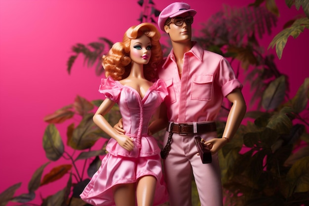 Ken and Barbie wearing pink outfit