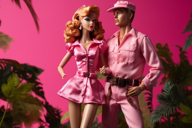 Ken and Barbie wearing pink outfit